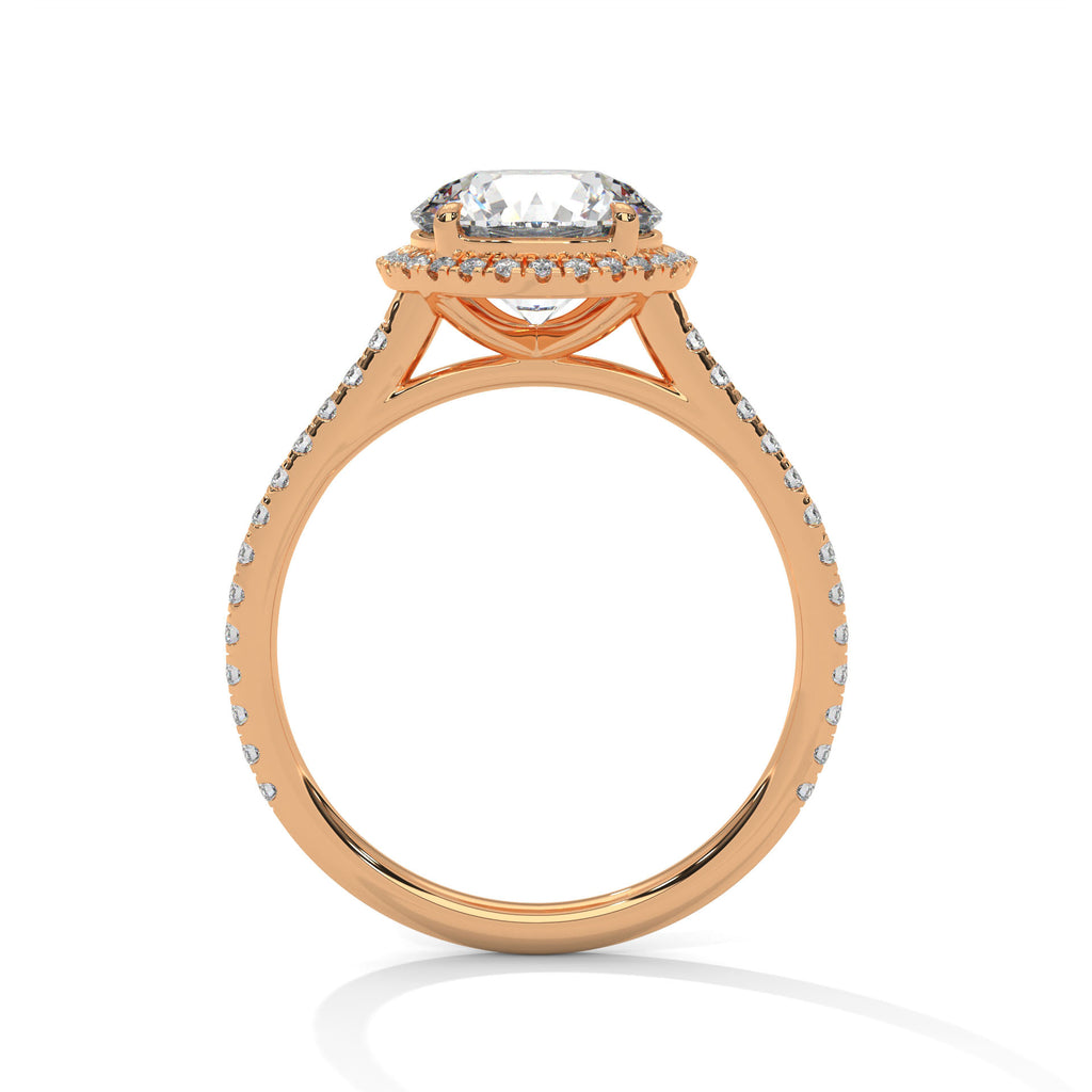 Cleo round halo diamond engagement ring in 14k gold, view 8