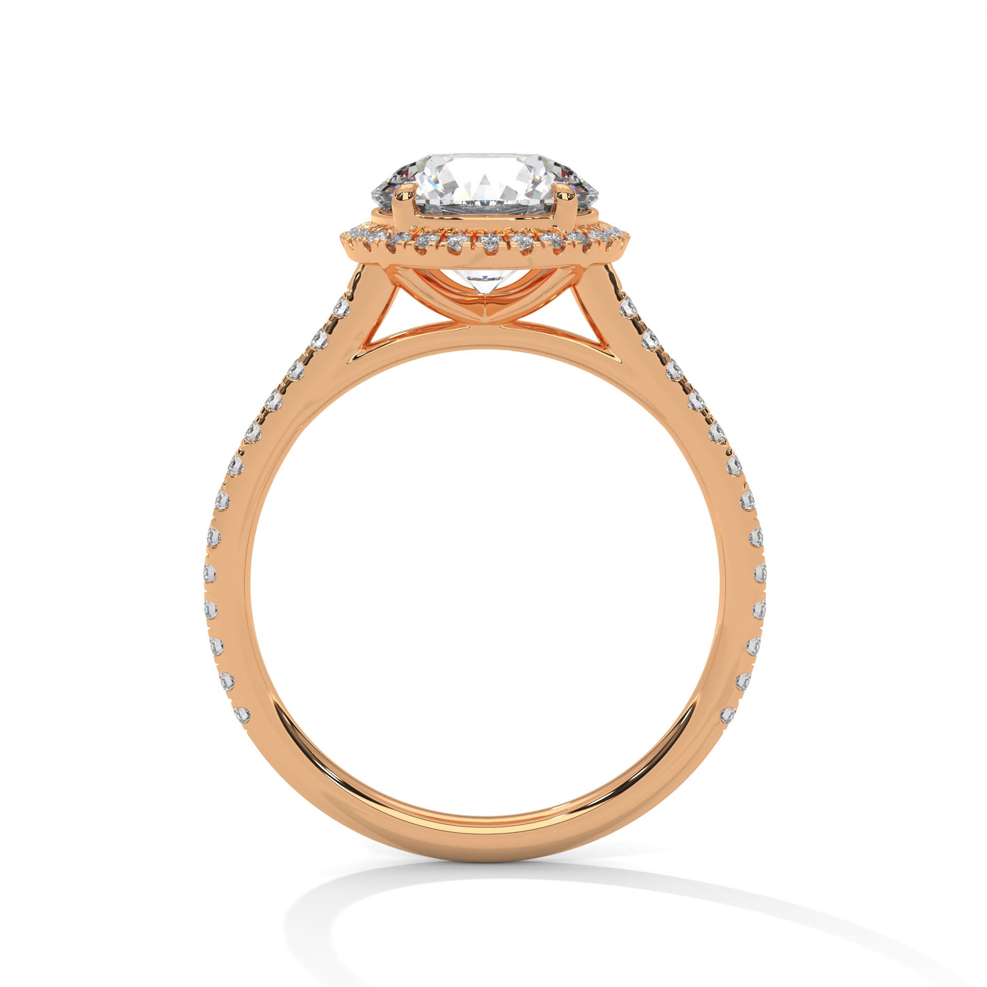 Cleo round halo diamond engagement ring in 14k gold, view 8