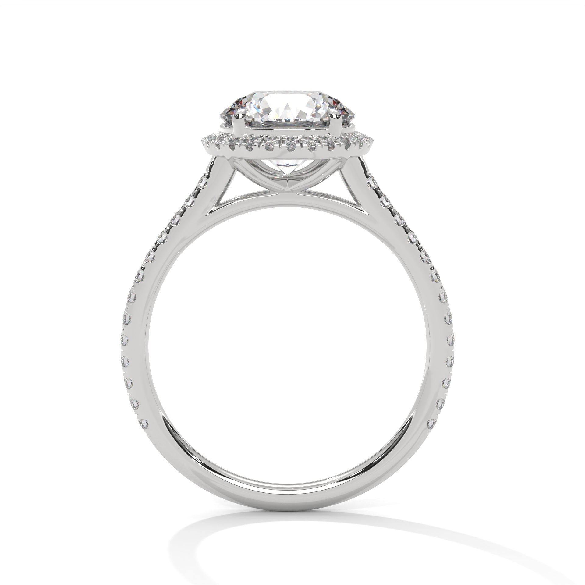 Cleo round halo diamond engagement ring in 14k gold, view 9