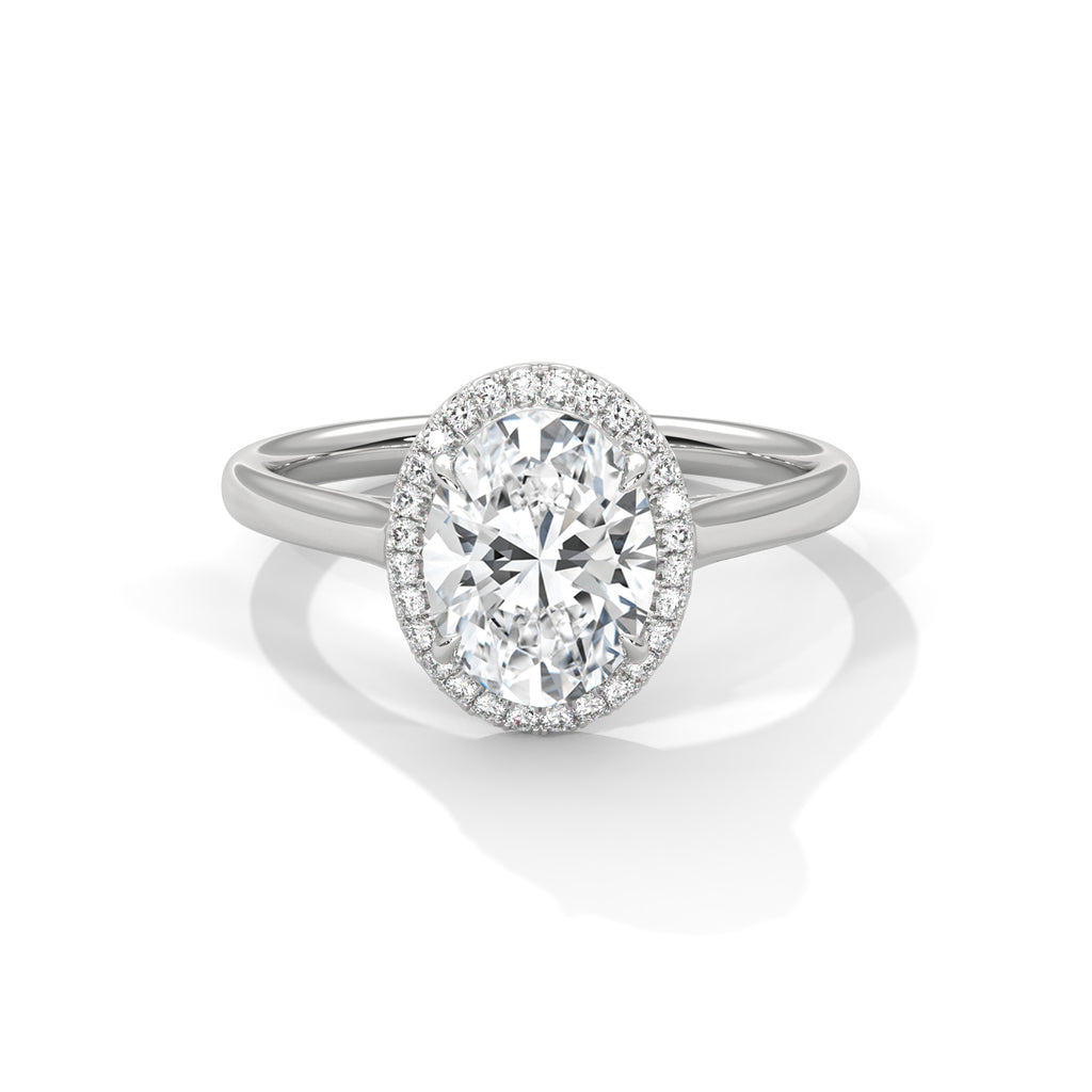 Delia oval halo diamond engagement ring in 14k gold, view 2