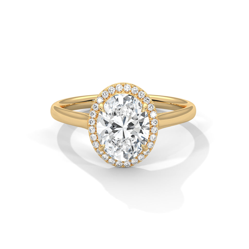 Delia oval halo diamond engagement ring in 14k gold, view 3