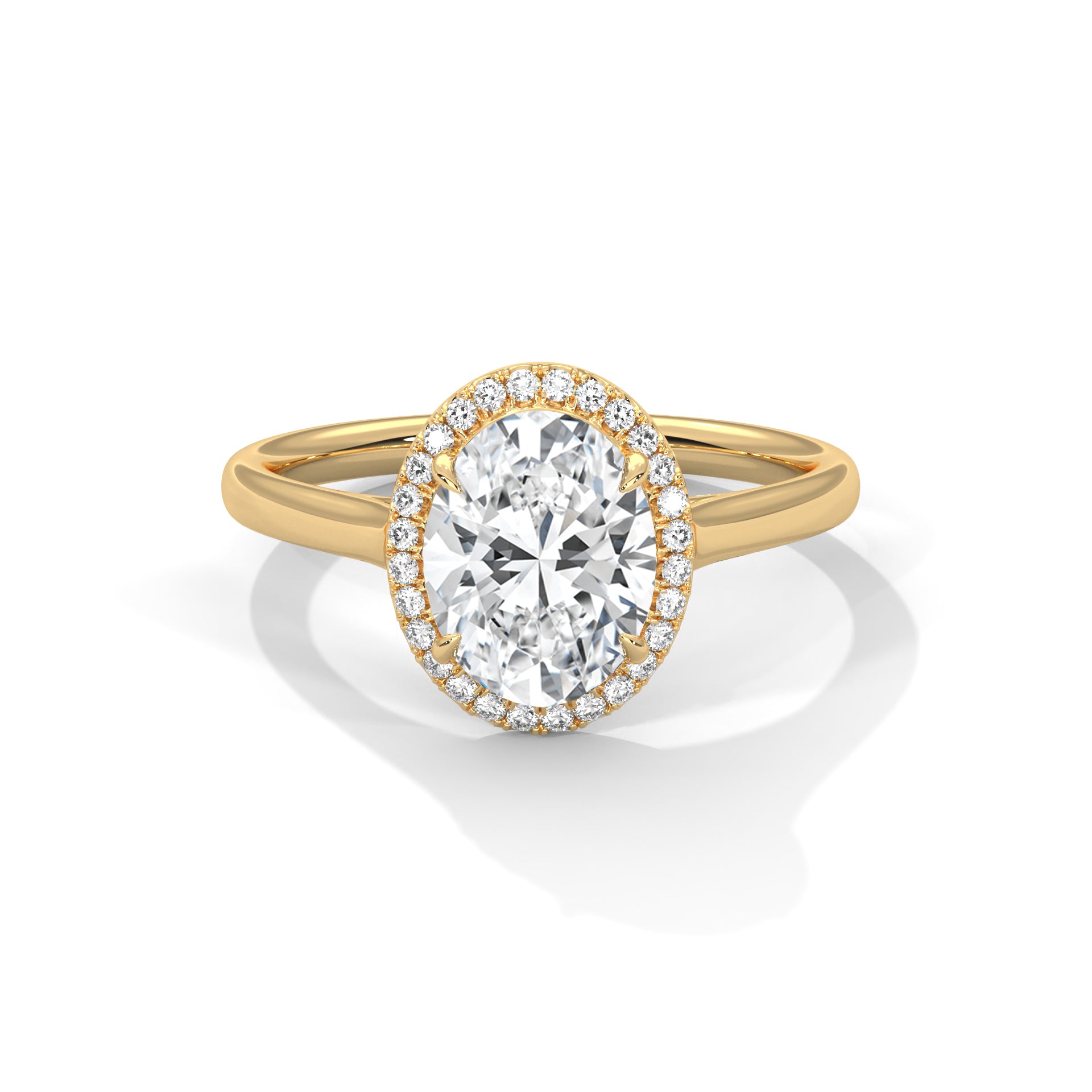 Delia oval halo diamond engagement ring in 14k gold, view 3