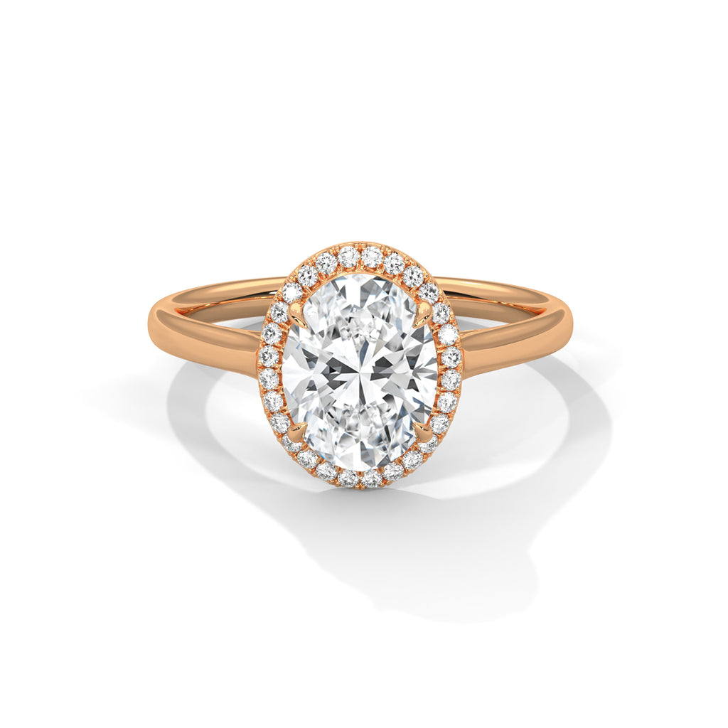 Delia oval halo diamond engagement ring in 14k gold, view 4