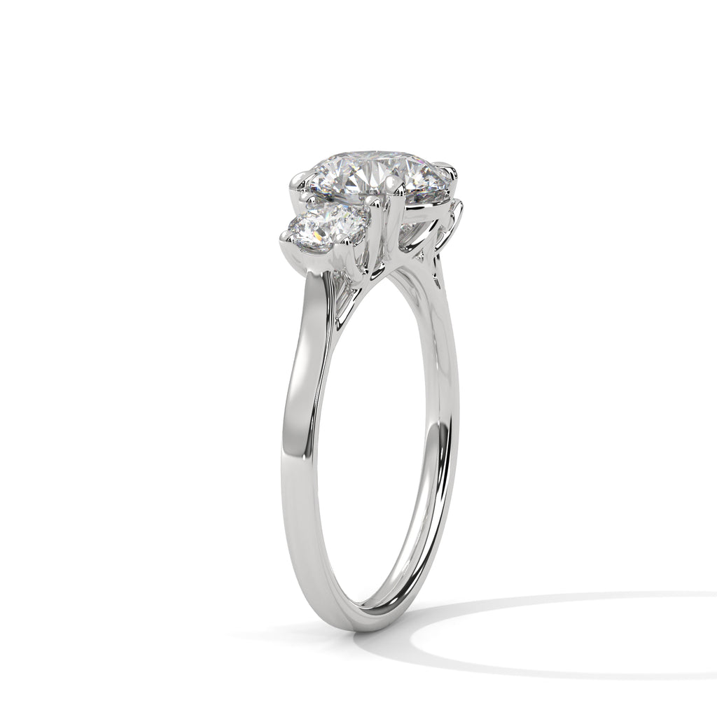 Fleur three-stone round diamond engagement ring in 14k gold, view 4