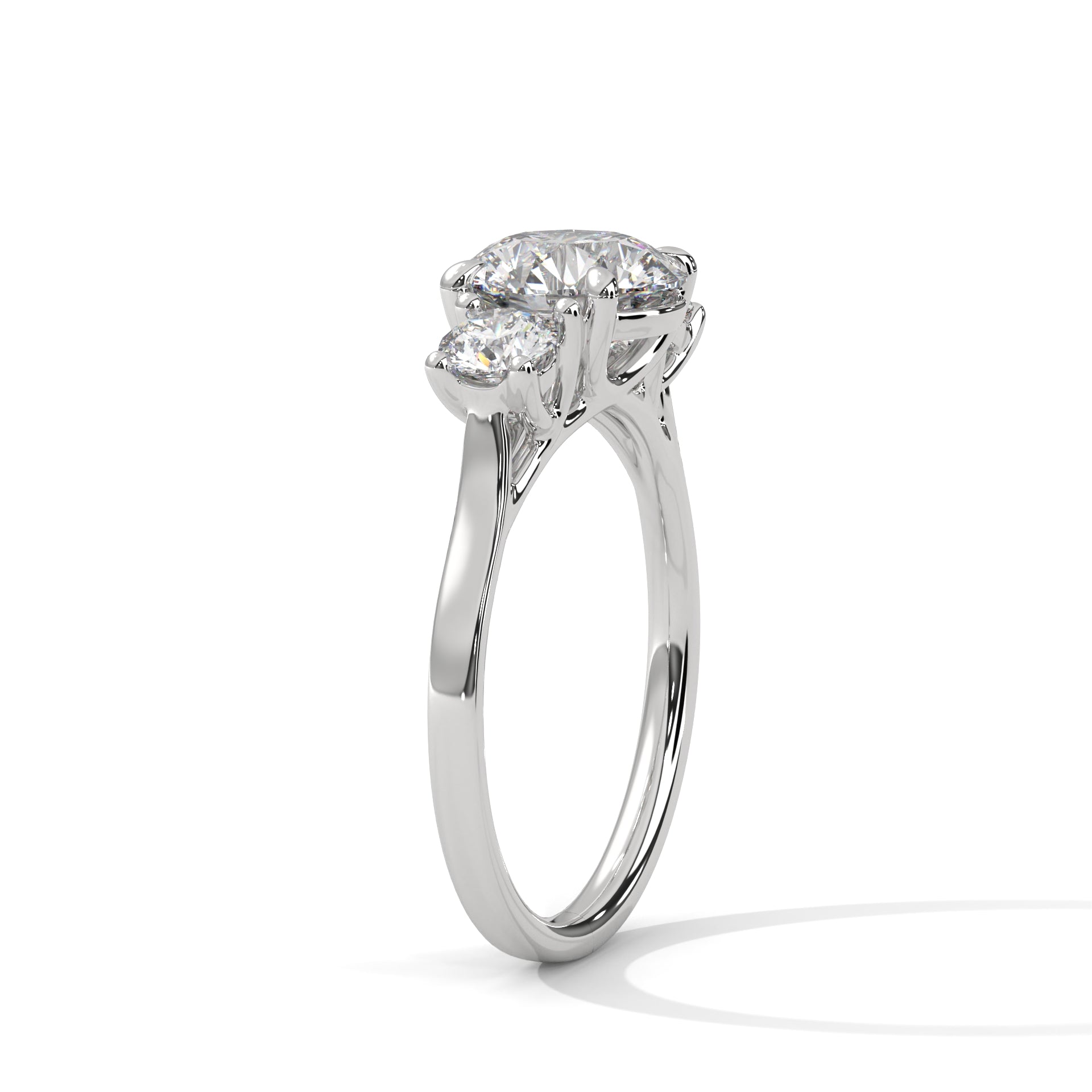 Fleur three-stone round diamond engagement ring in 14k gold, view 4