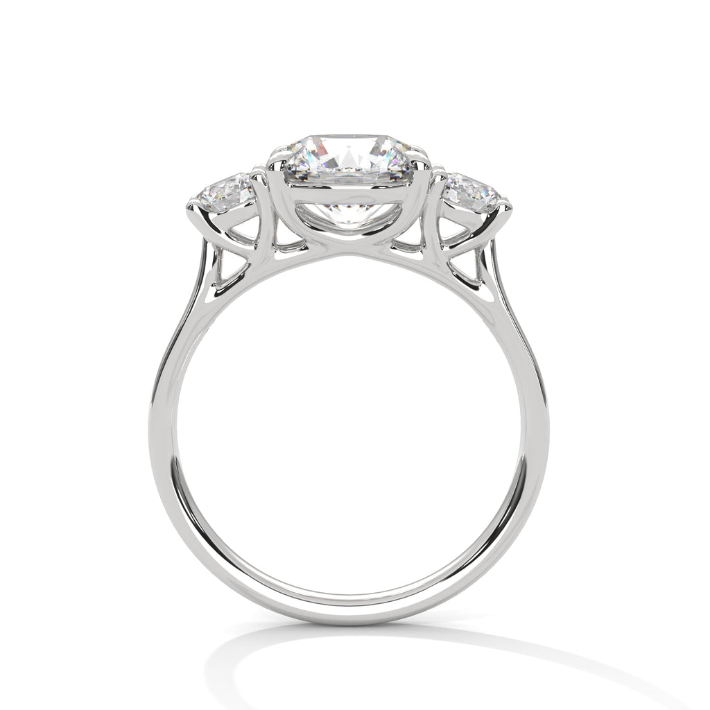 Fleur three-stone round diamond engagement ring in 14k gold, view 5