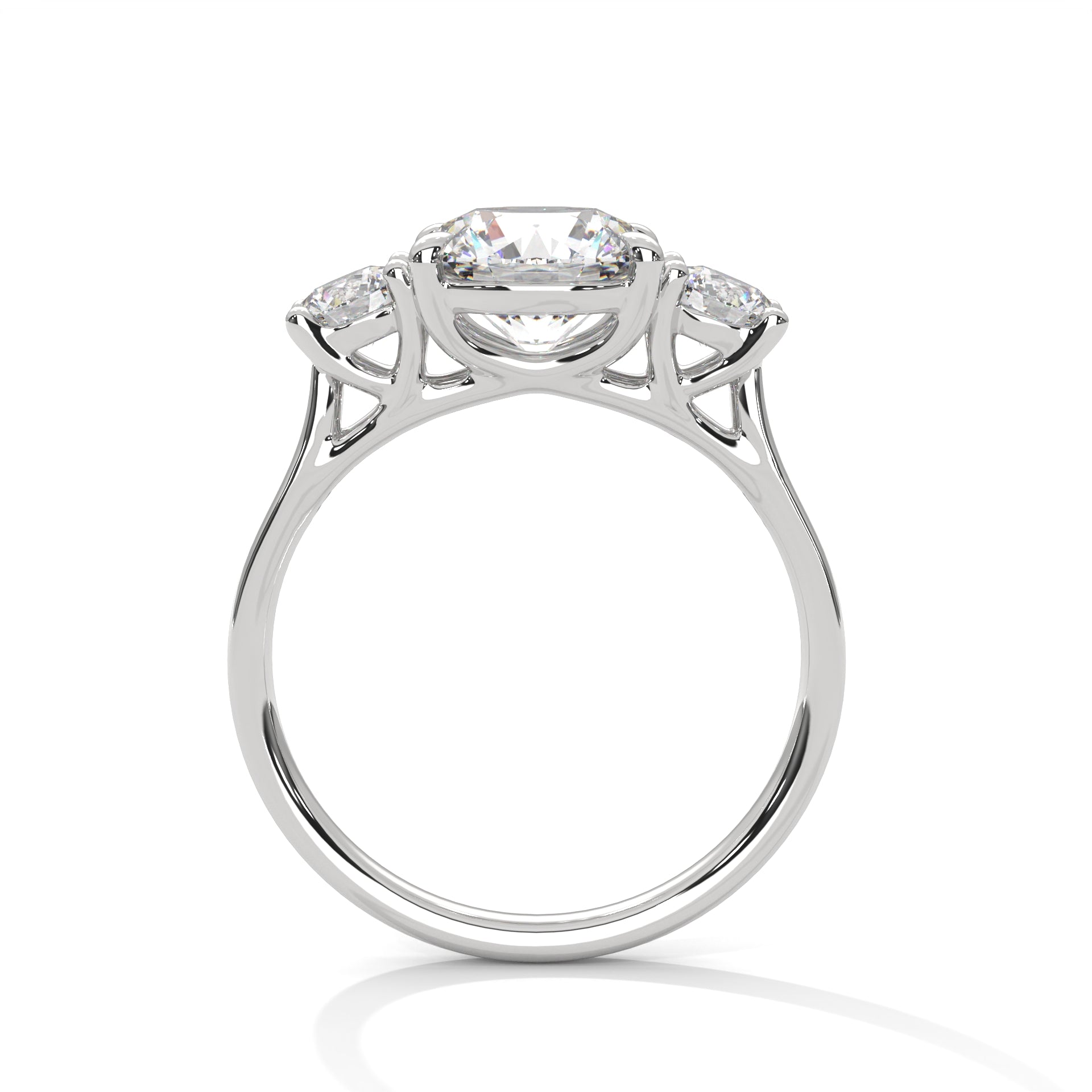 Fleur three-stone round diamond engagement ring in 14k gold, view 5