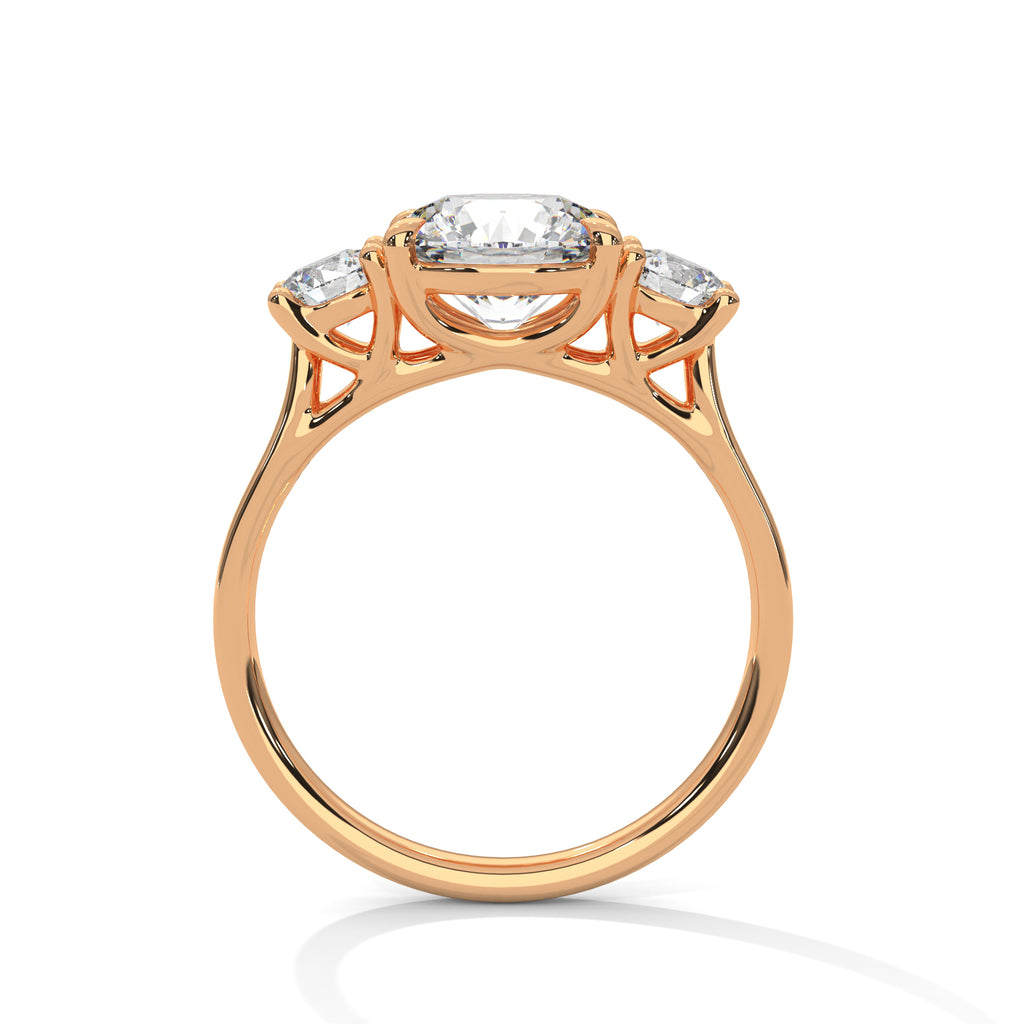 Fleur three-stone round diamond engagement ring in 14k gold, view 6