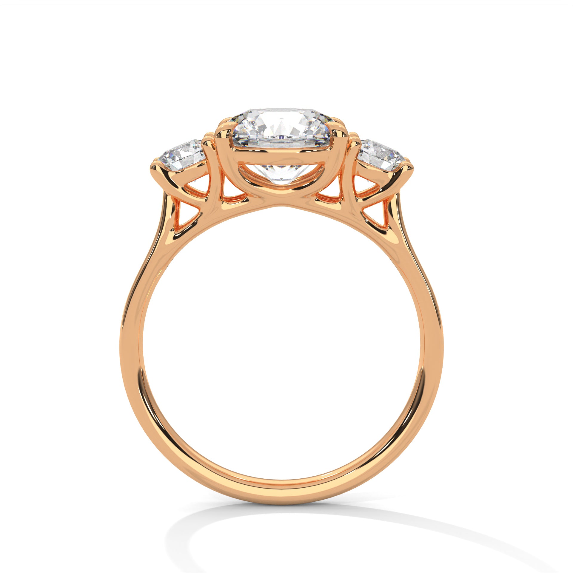 Fleur three-stone round diamond engagement ring in 14k gold, view 6