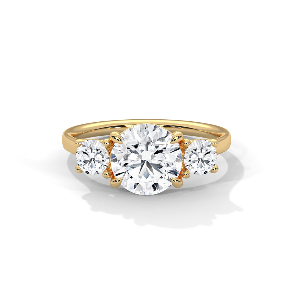 Fleur three-stone round diamond engagement ring in 14k gold, view 7