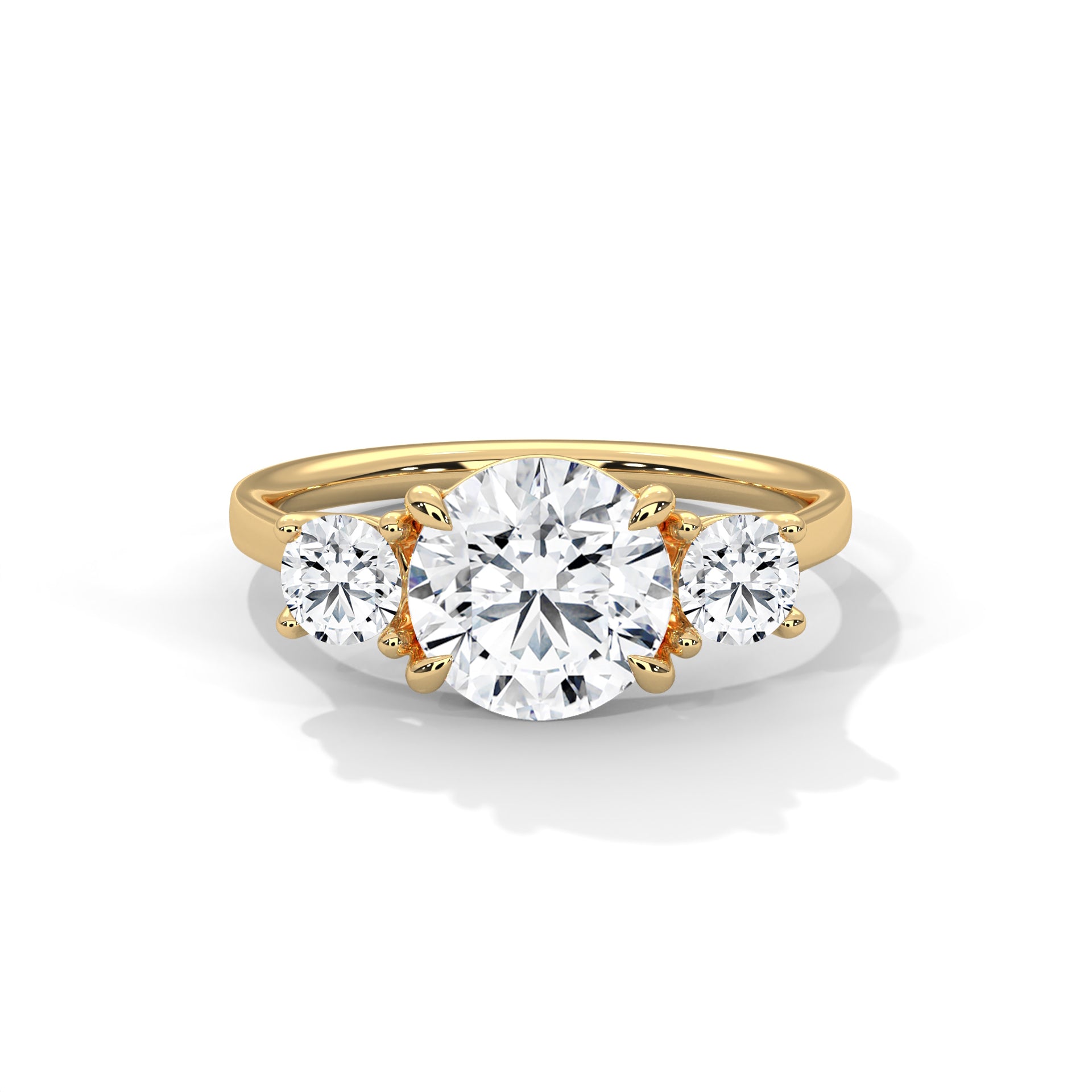 Fleur three-stone round diamond engagement ring in 14k gold, view 7