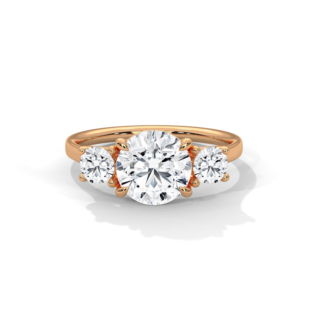 Fleur three-stone round diamond engagement ring in 14k gold, view 8