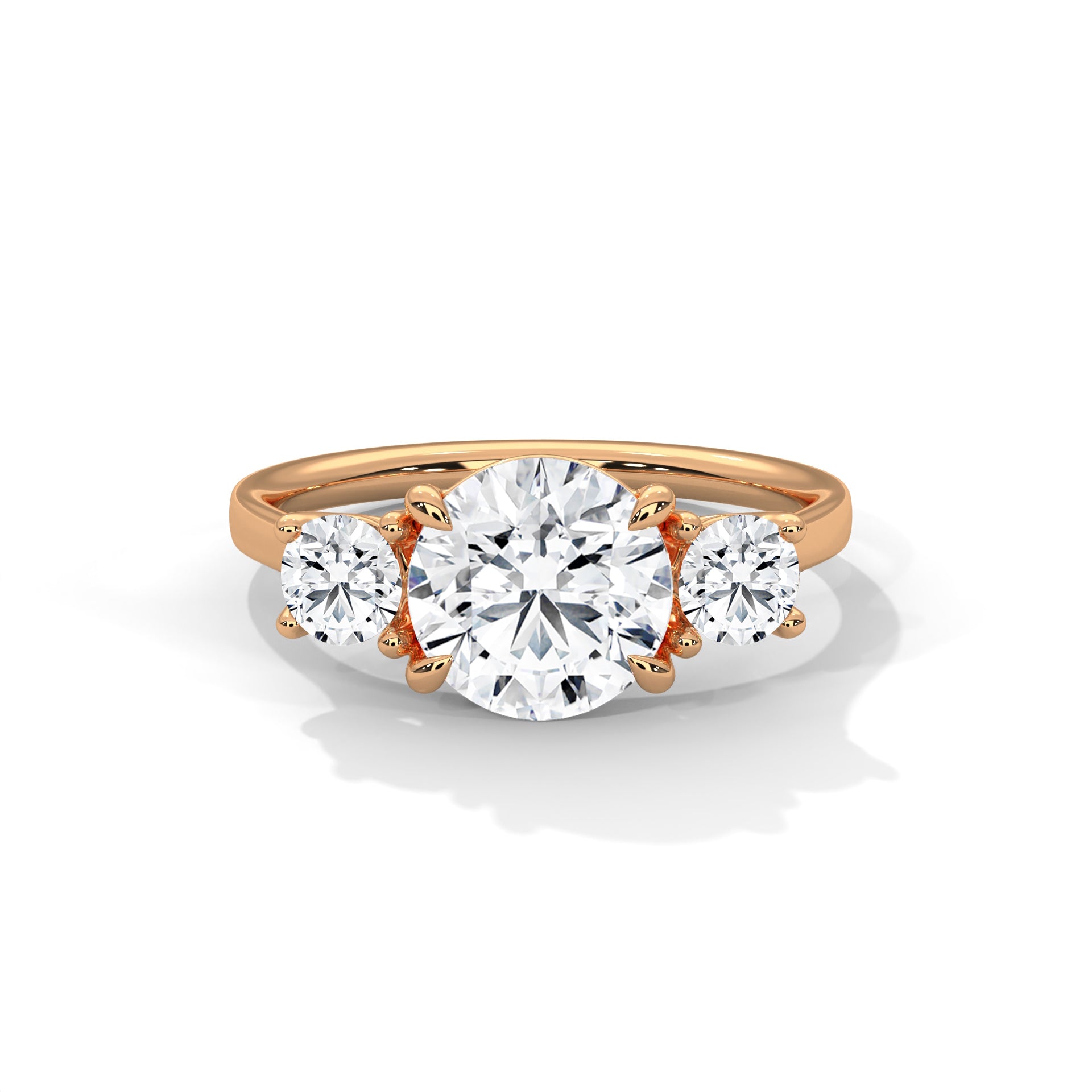 Fleur three-stone round diamond engagement ring in 14k gold, view 8