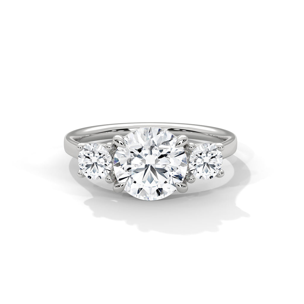 Fleur three-stone round diamond engagement ring in 14k gold, view 9