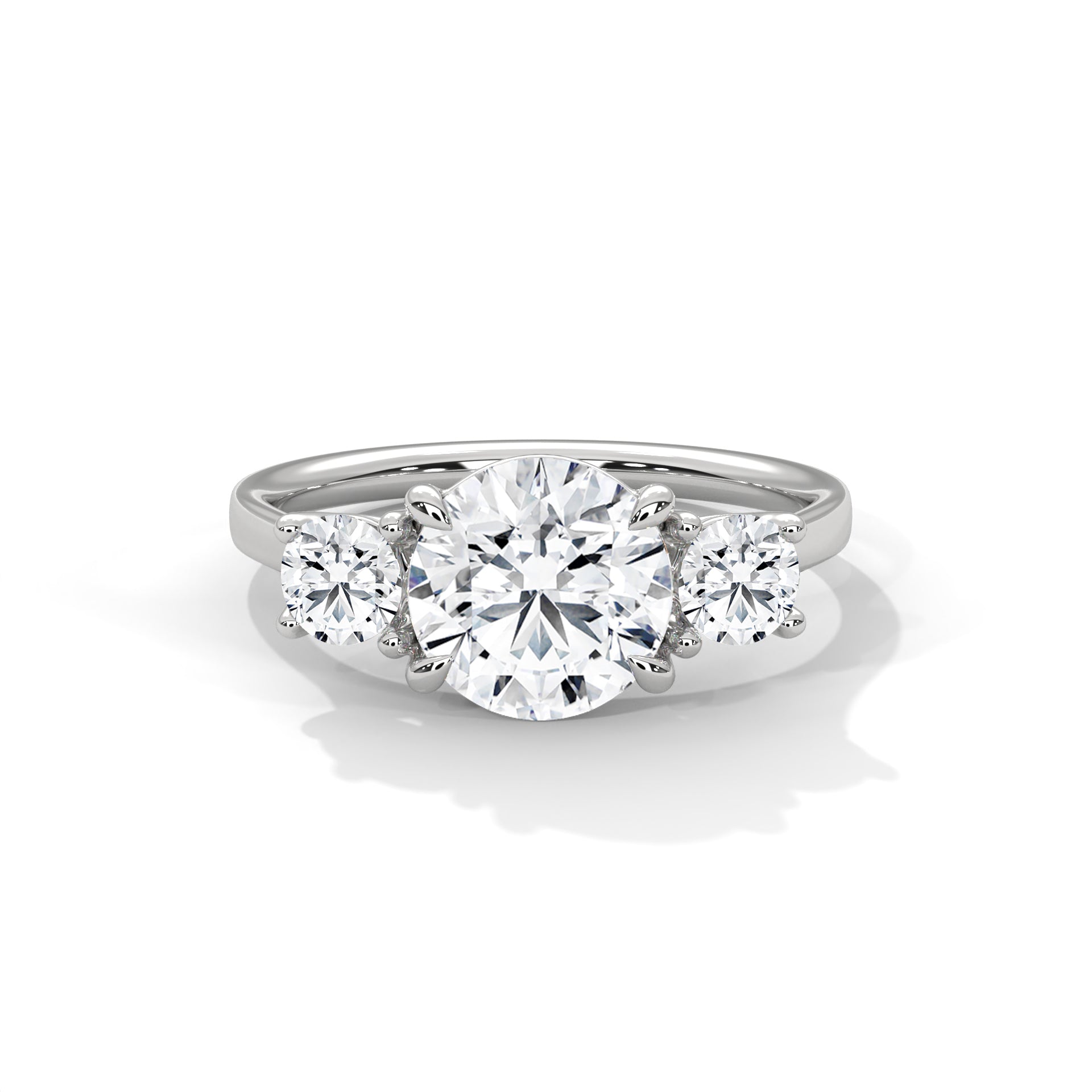 Fleur three-stone round diamond engagement ring in 14k gold, view 9