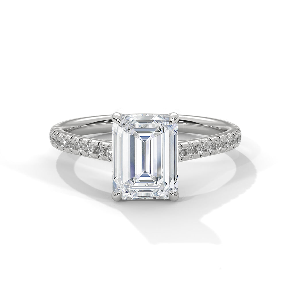 Helene emerald-cut diamond engagement ring in 14k gold, view 2