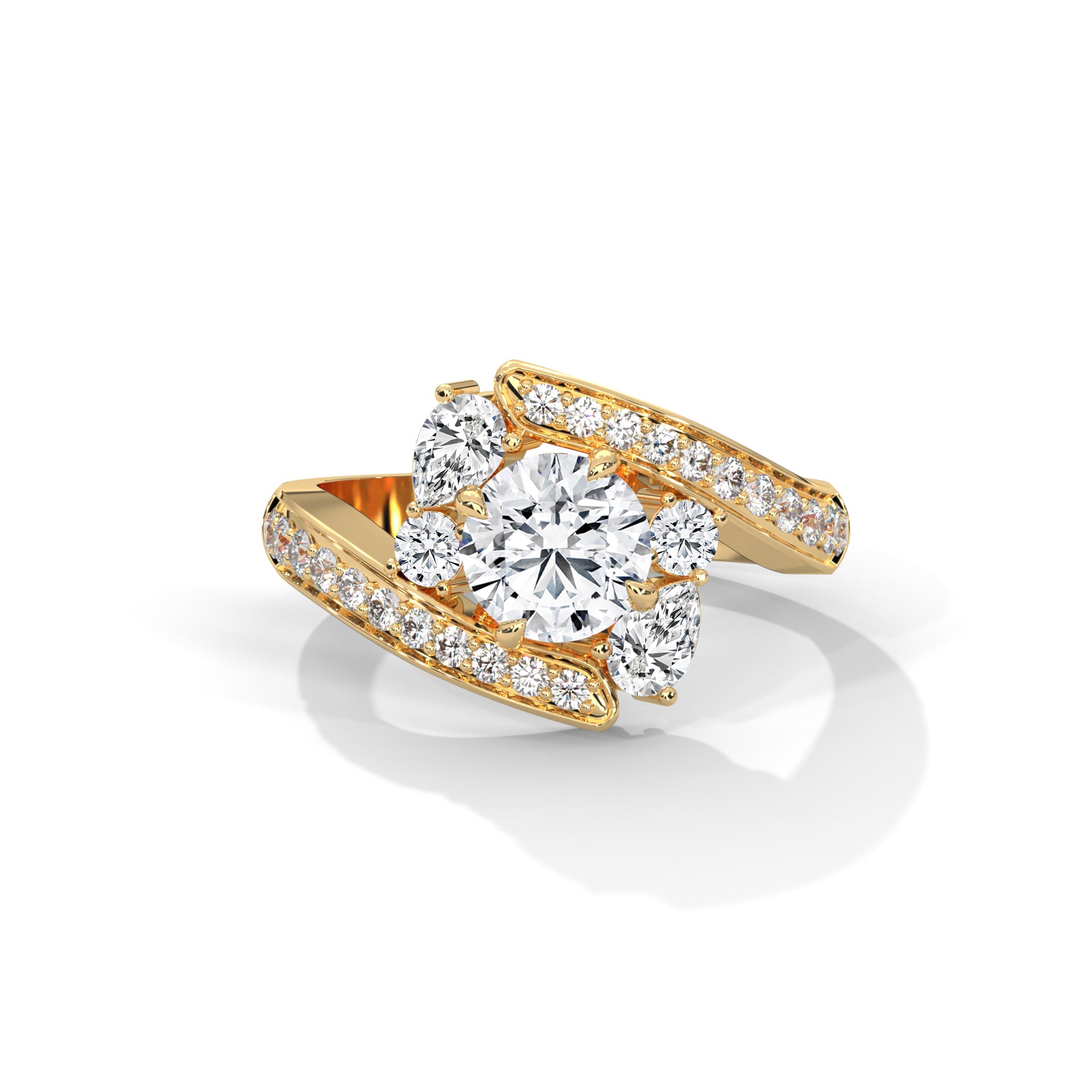 Solene Bypass Halo Diamond Ring - front view