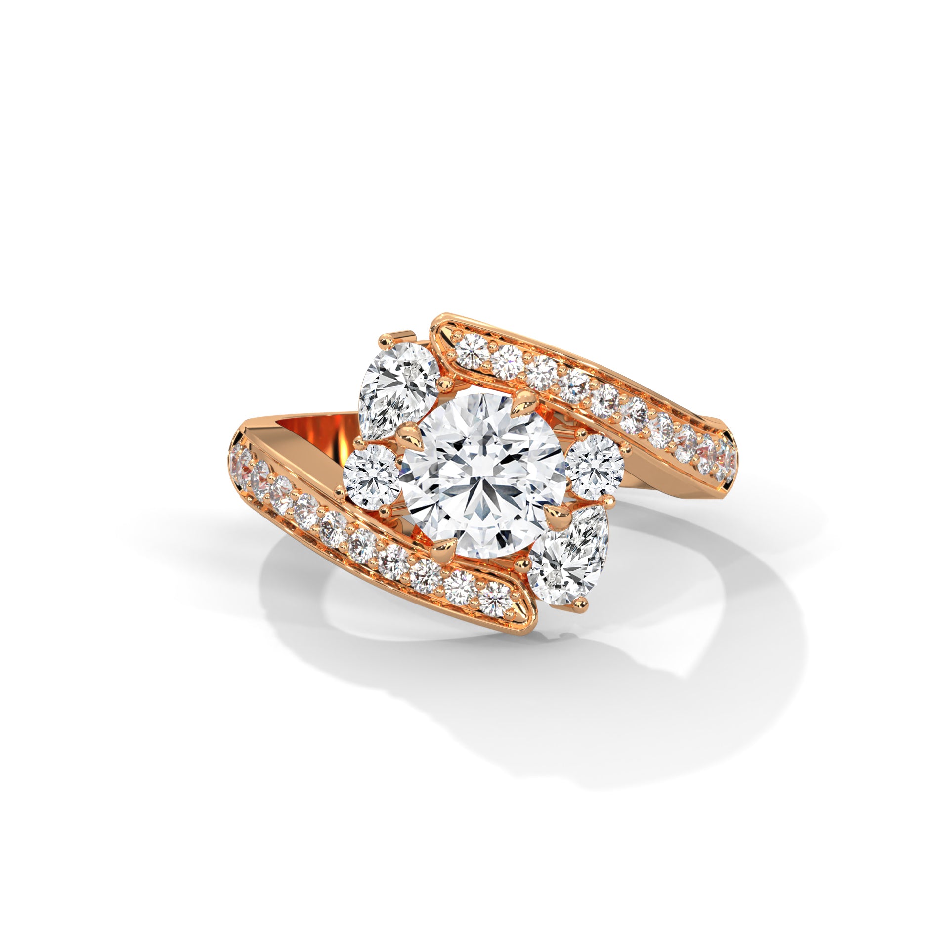 Solene Bypass Halo Diamond Ring - angle view