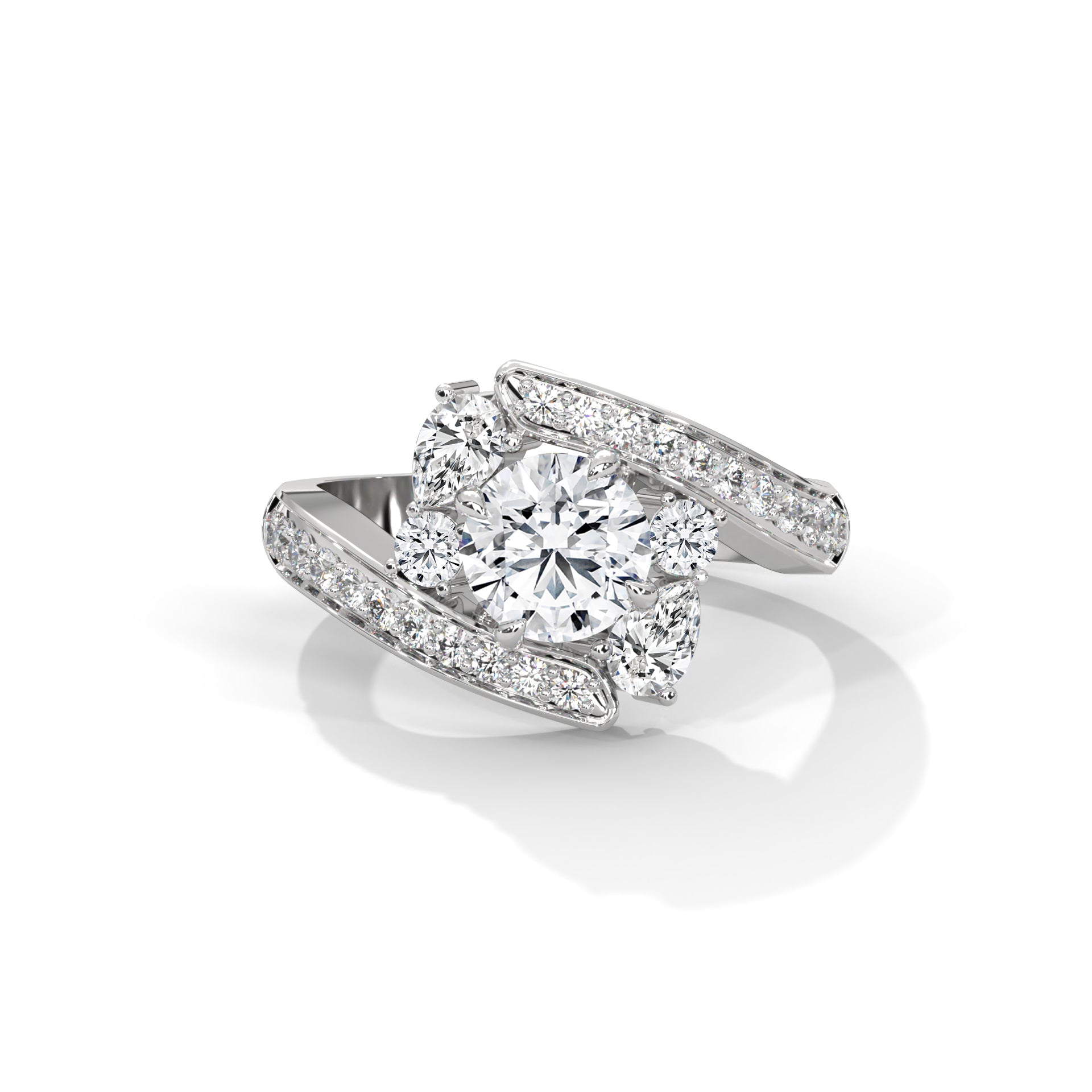 Solene Bypass Halo Diamond Ring - side view